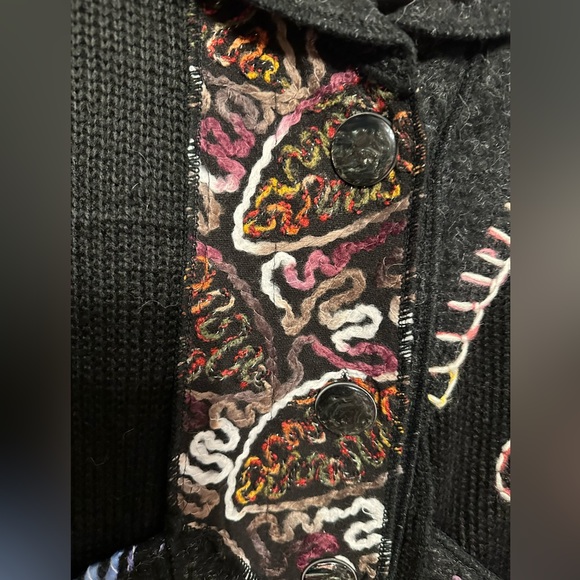 NWT Liquid By Sioni M Embroidered Button Up Sweater Jacket  Boho Art Mohair Knit - Picture 2 of 10